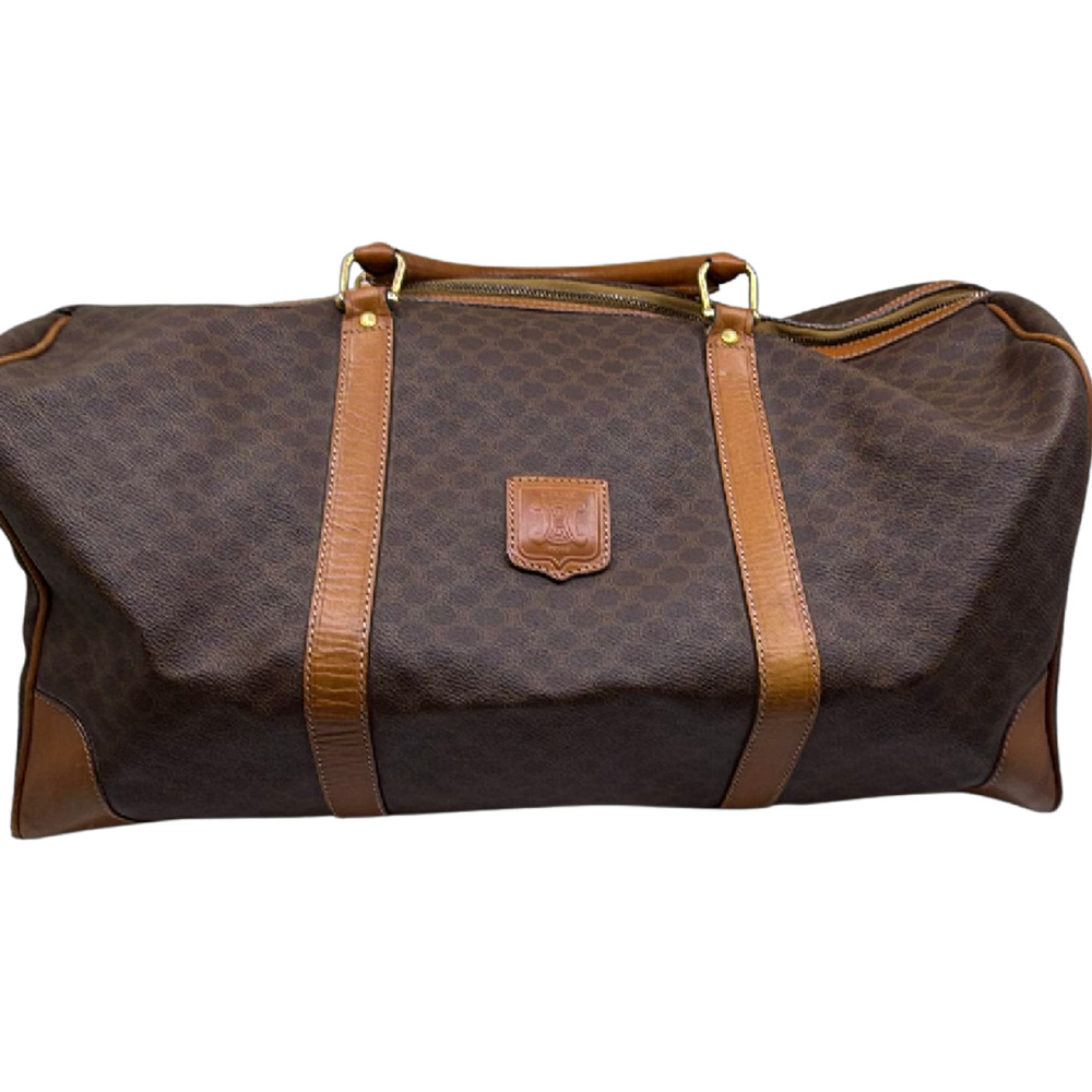 Celine Boston Bag Brown Macadam Canvas Travel Bag